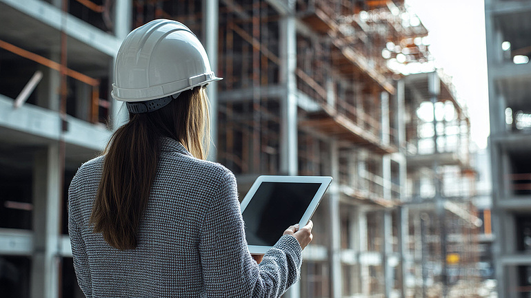 Baustelle Tablet in der Hand